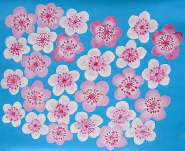 White and pink flowers on blue thumb