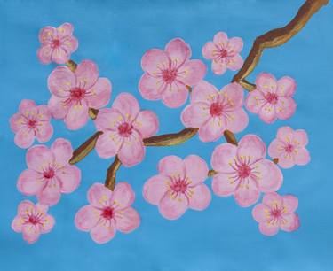 Branch with pink flowers on blue thumb