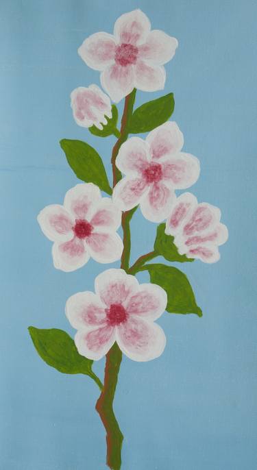 Branch with pink-white flowers on blue thumb
