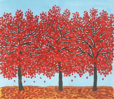 Red trees on blue sky thumb