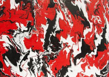 Abstract acrylic fluid art painting white, black and red 2 thumb