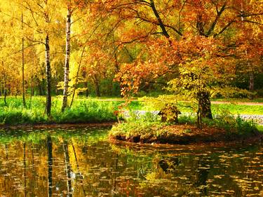 Autumn landscape with two islands thumb