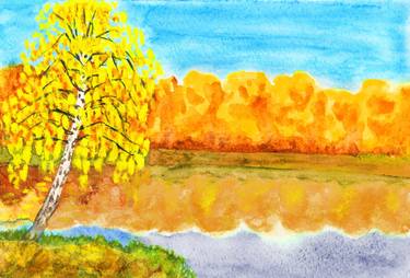 Autumn birch with lake 2 thumb