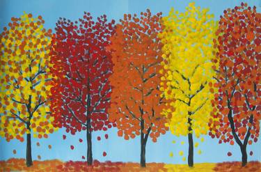 Autumn trees in yellow, orange and red colours thumb