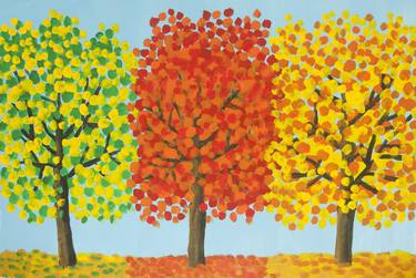 Autumn trees in green, yellow and orange colours thumb