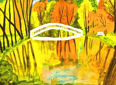 Autumn landscape with white bridge 2 thumb