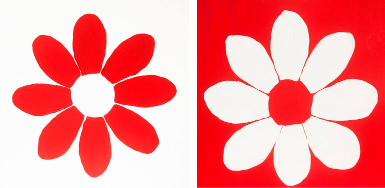 Original Floral Painting by Irina Afonskaya | Minimalism Art on Canvas | Two flowers in red and white colours