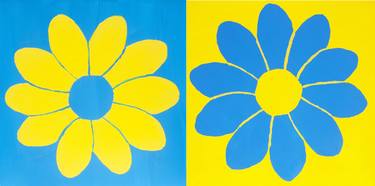 Two flowers in light-blue and yellow colours. thumb