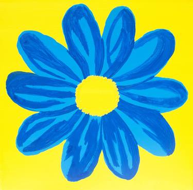 Blue flower on yellow thumb