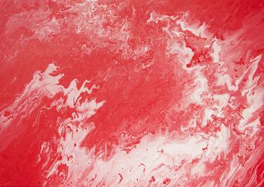 Abstract acrylic fluid art  in red and white thumb