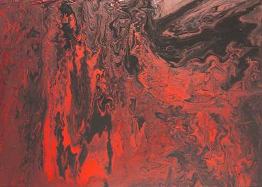 Abstract acrylic fluid art painting in black and red thumb