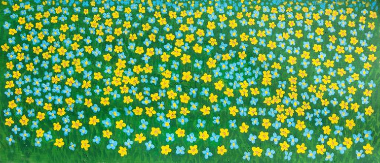 Spring meadow with blue and yellow flowers Painting by Irina Afonskaya ...