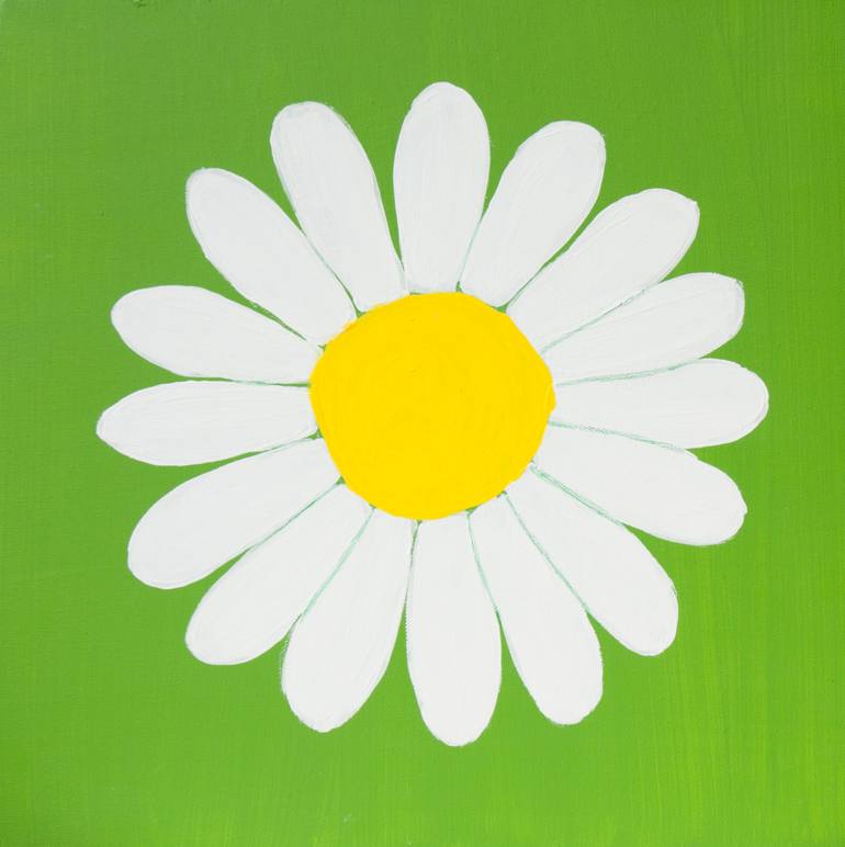 Original Floral Painting by Irina Afonskaya | Minimalism Art on Canvas | White daisy on light green