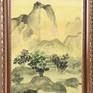 Landscape with mountains in grey colours in traditions of old traditional Chinese painting.