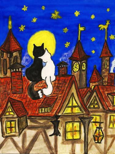 Print of Cats Paintings by Irina Afonskaya