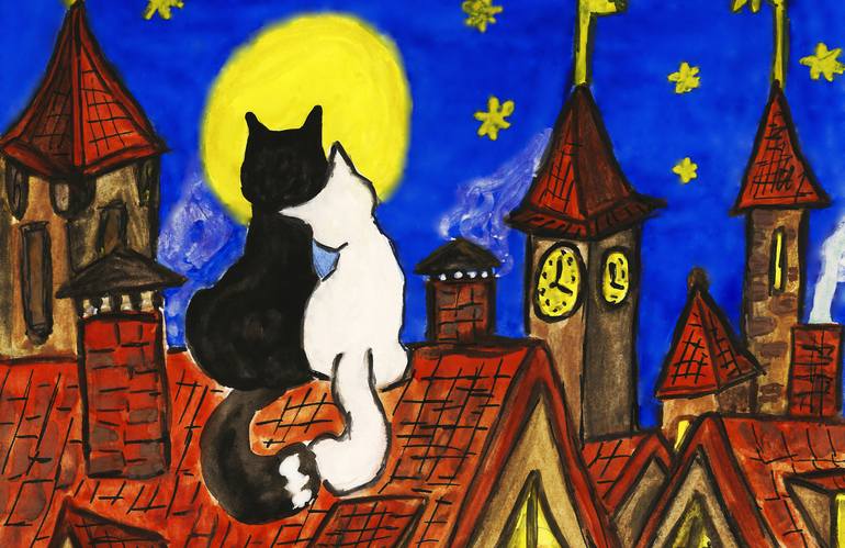 Original Fine Art Cats Painting by Irina Afonskaya