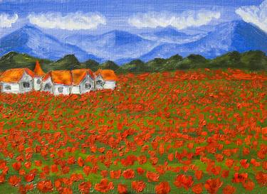 Meadow with red poppies thumb