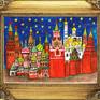 View of Moscow, Kremlin and Saint Basils Intercession cathedral, in style of "naive art", stilization of childrish picture. Cup with this image and many other interesting things with this image is possible to buy on my personal artistic site.