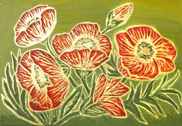 Poppies on green with gold thumb