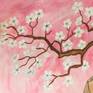 Spring landscape, tree in blossom with white flowers, influenced by traditions of old Chinese art.