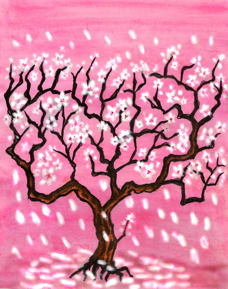 Tree With White Flowers On Pink Background Painting By Irina Afonskaya Saatchi Art