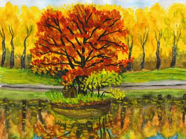 Autumn landscape with red tree thumb