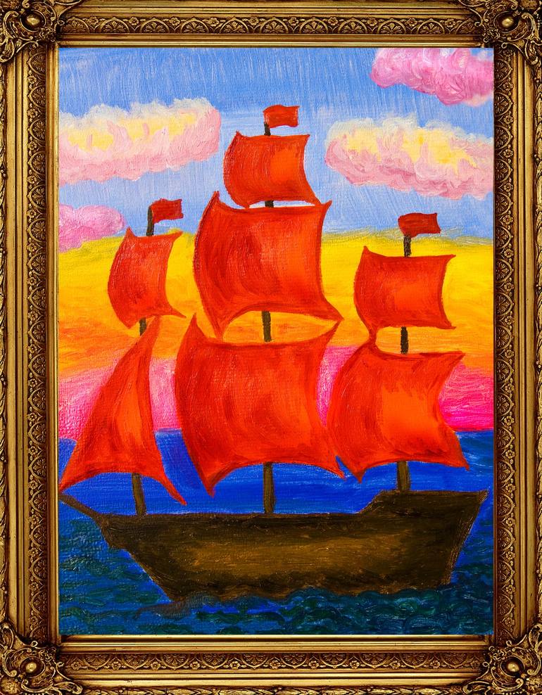 Original Fine Art Sailboat Painting by Irina Afonskaya