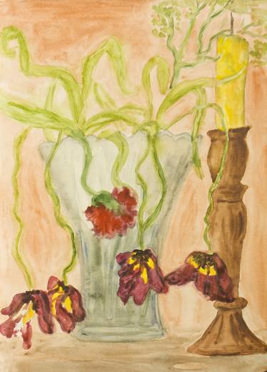 Dry tulips in vase and candle thumb