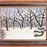 Painting, gouache, forest in winter with branches in snow.