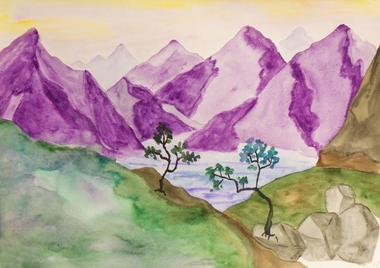 Abstract Watercolor Ink Pastel Painting Drawing THE HILLS ARE ALIVE