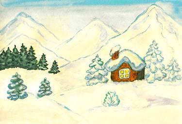 Little house in hills in winter thumb