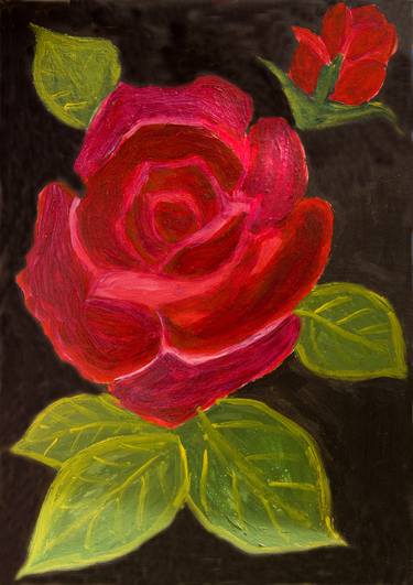 Crimson rose on black, painting thumb