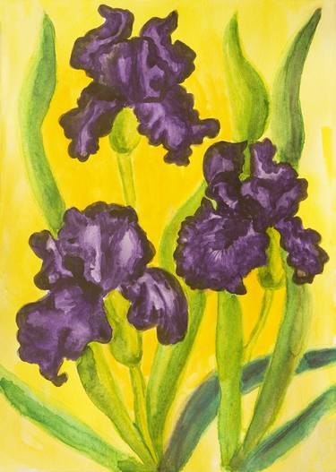 Three violet irises, watercolor thumb