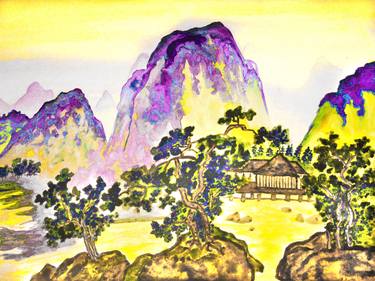 Chinese landscape in violet and yellow thumb