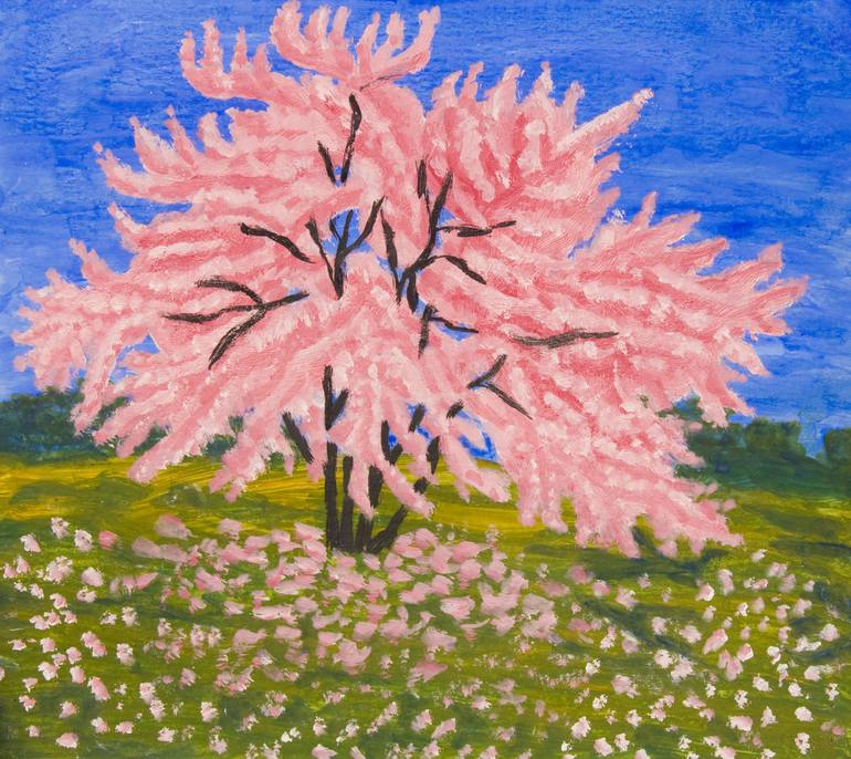 Cercis (Redbud) tree in blossom Painting by Irina Afonskaya | Saatchi Art