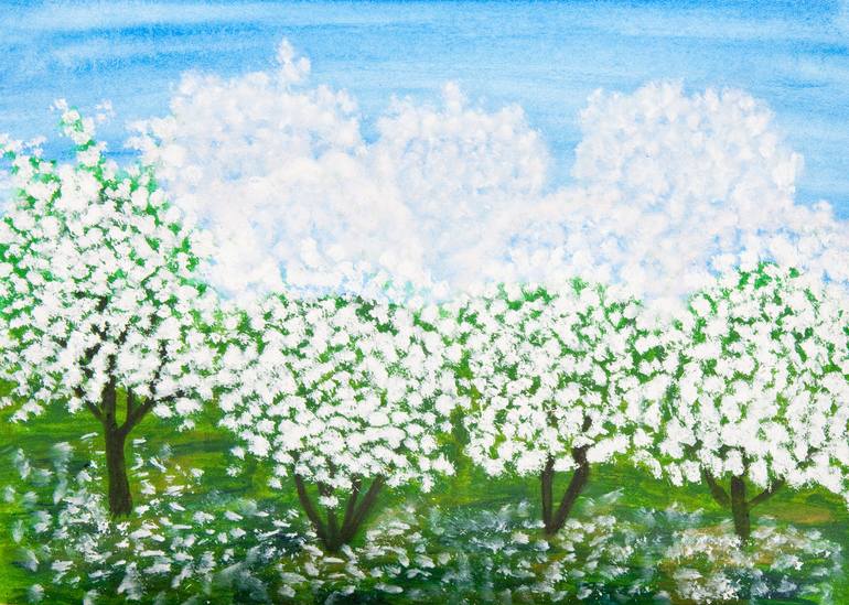 White garden in blossom Painting by Irina Afonskaya | Saatchi Art