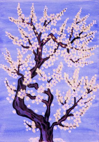 White Chinese tree on dark blue thumb