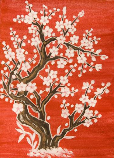 White tree on red in Chinese style thumb