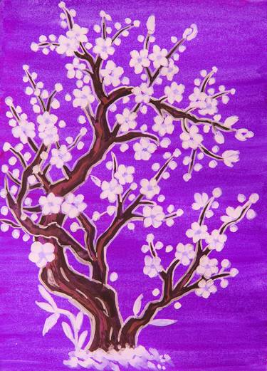 White tree on purple background in Chinese style thumb