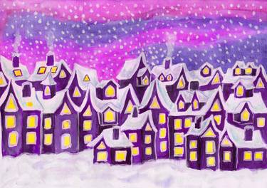 Fantasy town in winter evening thumb