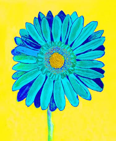 Blue gerbera on yellow thumb