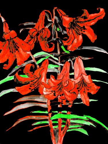 Red lilies on black background thumb