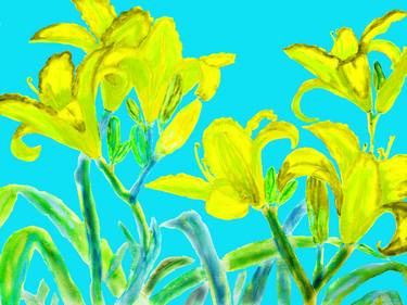 Yellow lilies on blue thumb