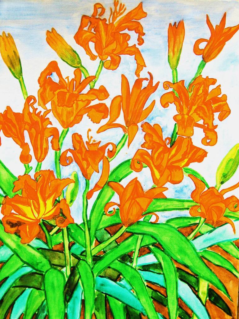 Orange lilies Printmaking by Irina Afonskaya | Saatchi Art