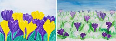 Two paintings withviolet and yellow crocuses and snowdrops thumb