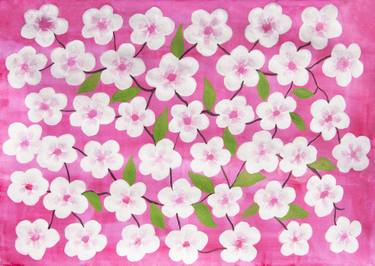 White flowers on pink background thumb