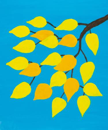 Branch with yellow leaves on blue sky thumb