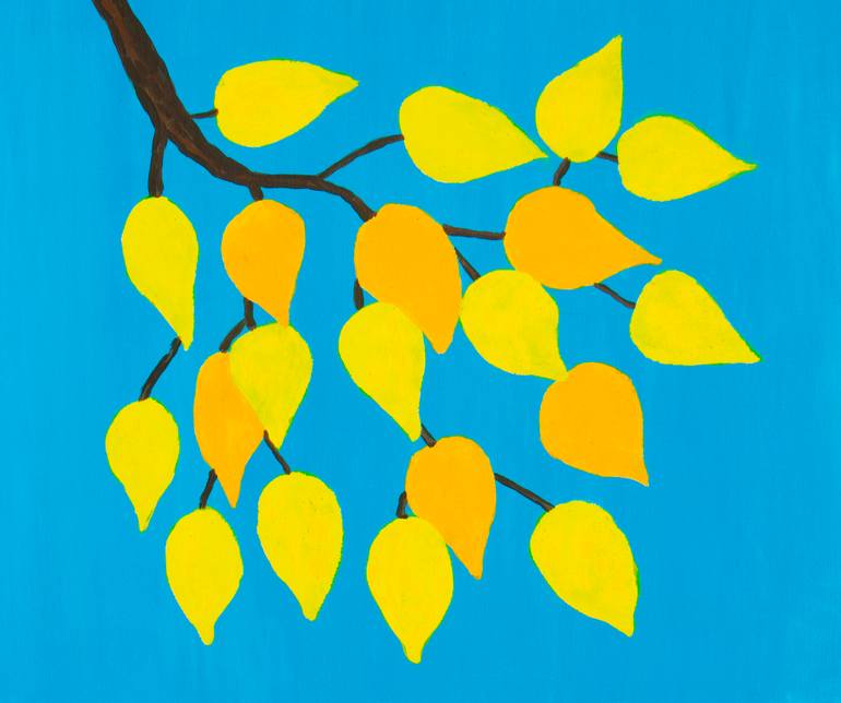 Branch with yellow leaves on blue sky Painting by Irina Afonskaya ...
