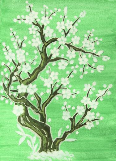 White tree on green background thumb