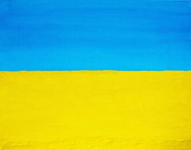 Yellow field with blue sky and  flag of Ukraine thumb